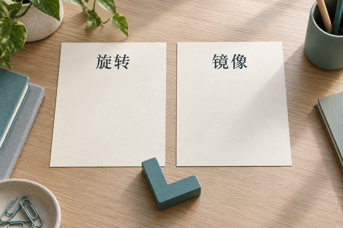 分别写有旋转和镜像的两张说明卡