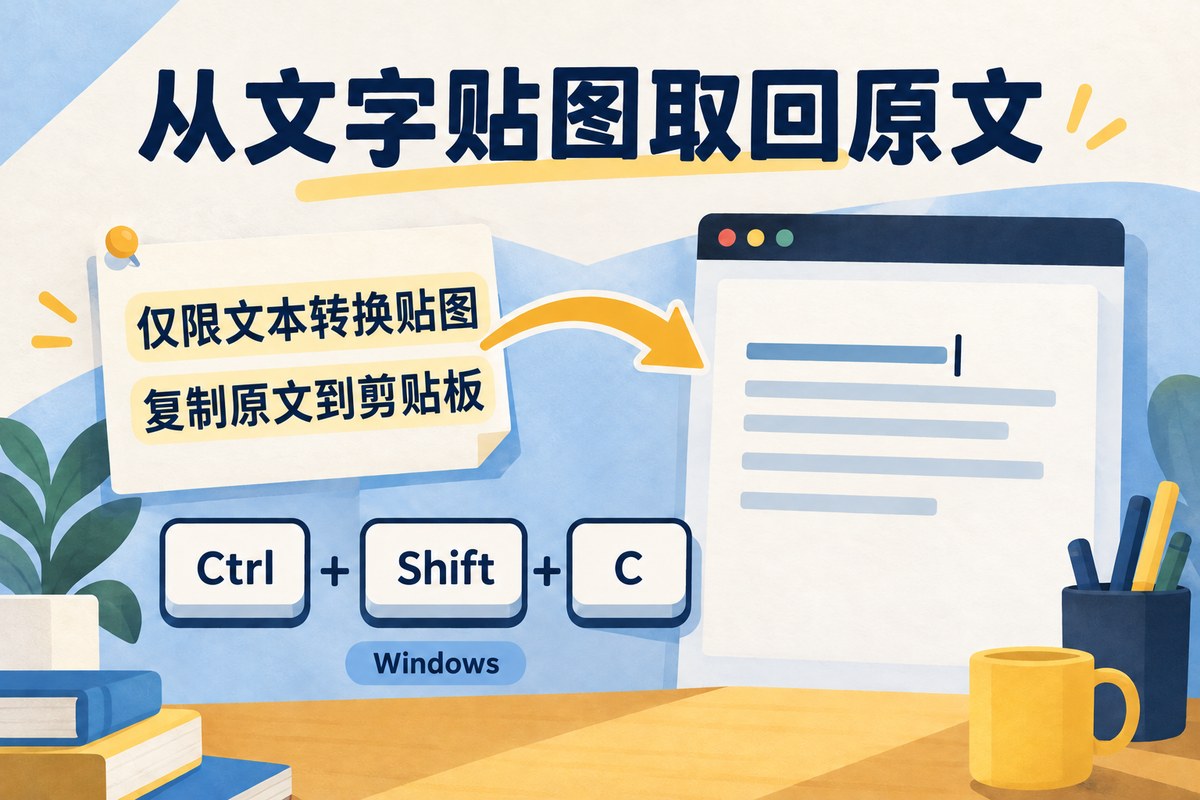 Windows文字贴图复制纯文本示意：使用Ctrl加Shift加C把原文放回剪贴板